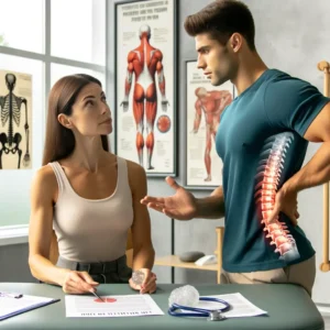 Addressing common myths and misconceptions about physical therapy for back pain.' The image should depict a physical ther