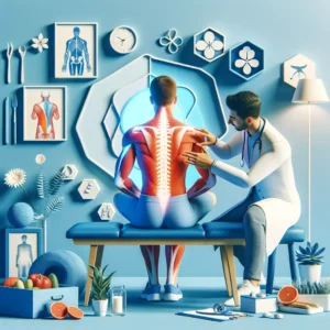 holistic approach to back pain management.' The image should depict a physical therapy session 