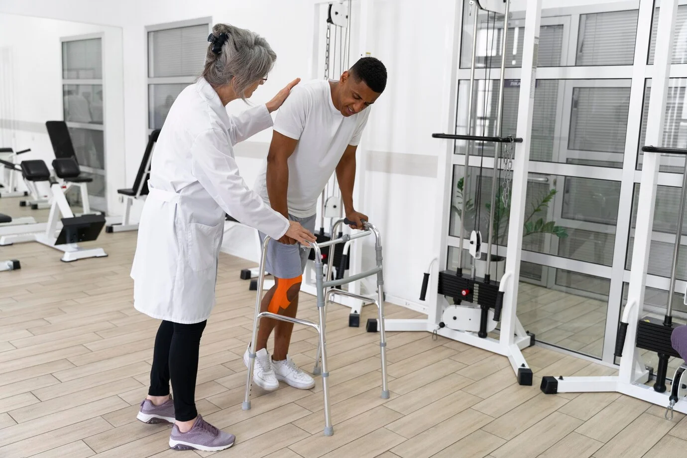 Therapy and Rehabilitation medical assistant helping patient with physiotherapy exercises 23 2149071499 1